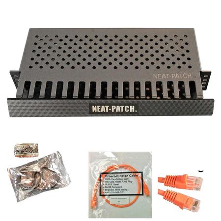 ELECTRIDUCT Neat Patch 2U Cable Management Kit w/ 24 1ft CAT6 Cables - Orange NP2-1PK-24CAT6-OR